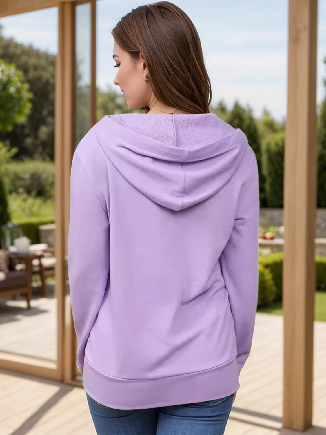 Elvia | Full size long sleeve drawstring half zip hoodie - Image 3