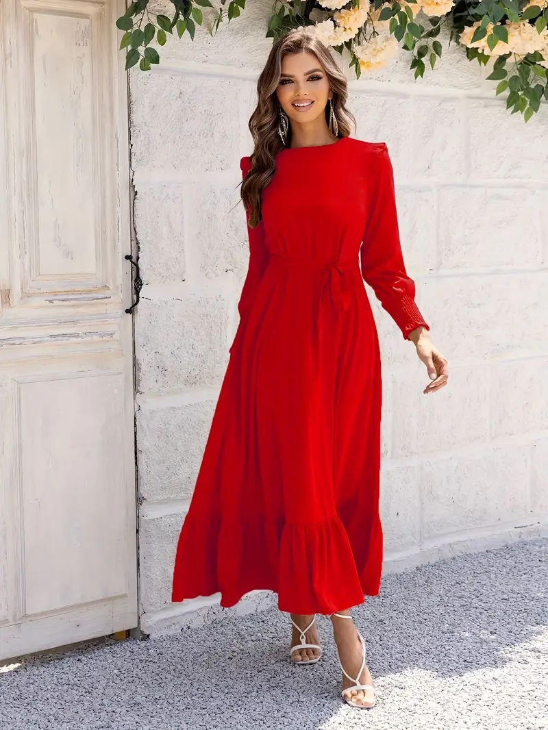 Elvia® | Women'S Belted And Flounced Maxi Dress