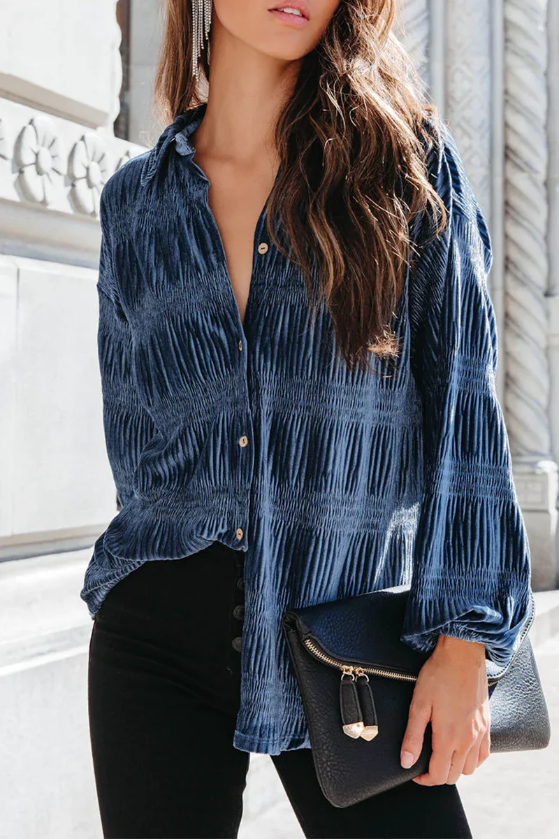 Ema | Casual, solid patchwork tops with a turn-down collar