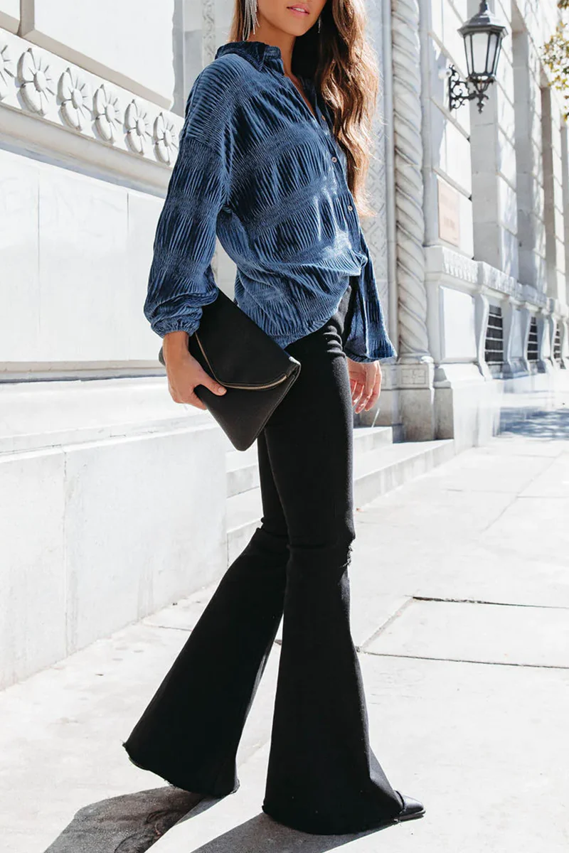 Ema | Casual, solid patchwork tops with a turn-down collar - Image 5