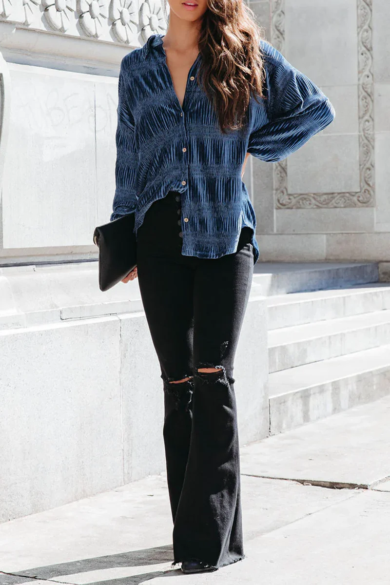 Ema | Casual, solid patchwork tops with a turn-down collar - Image 6
