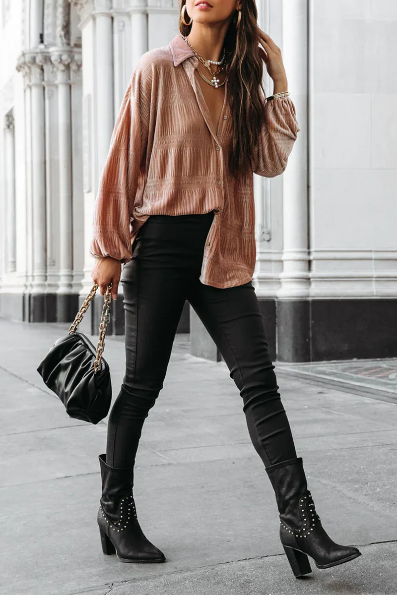 Ema | Casual, solid patchwork tops with a turn-down collar - Image 7
