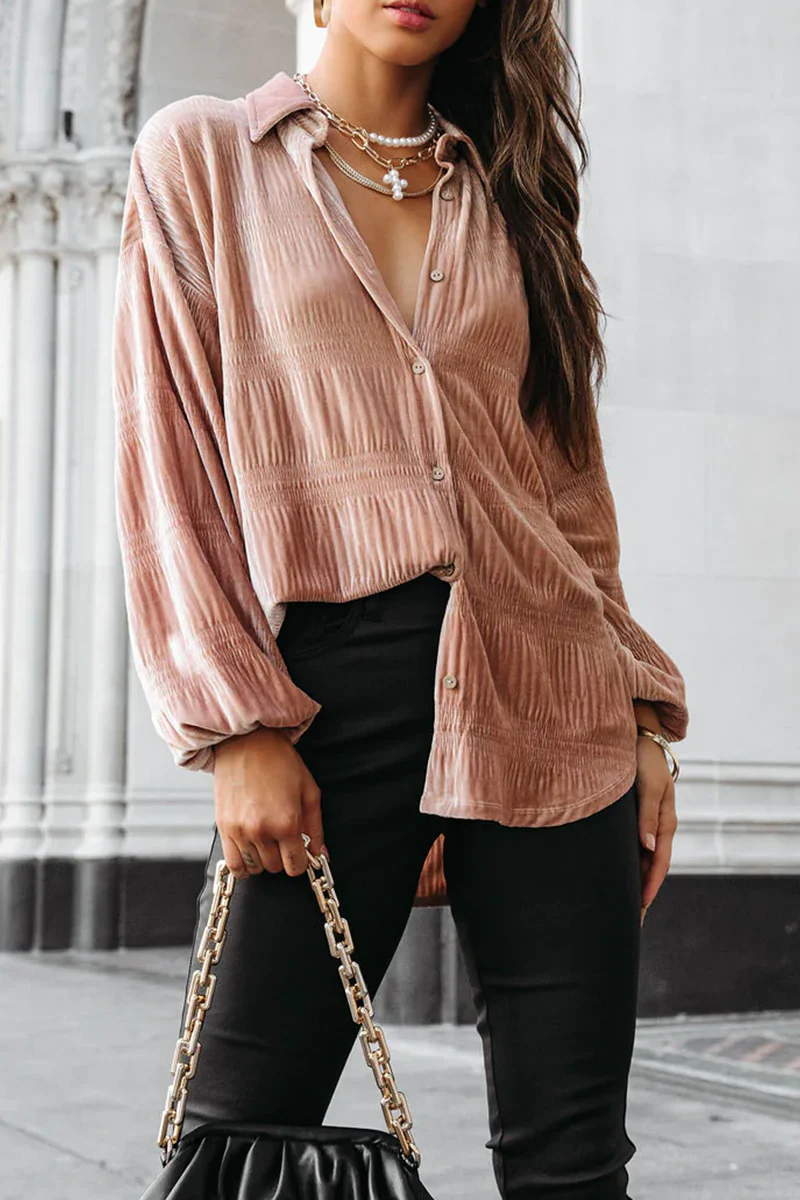 Ema | Casual, solid patchwork tops with a turn-down collar - Image 8