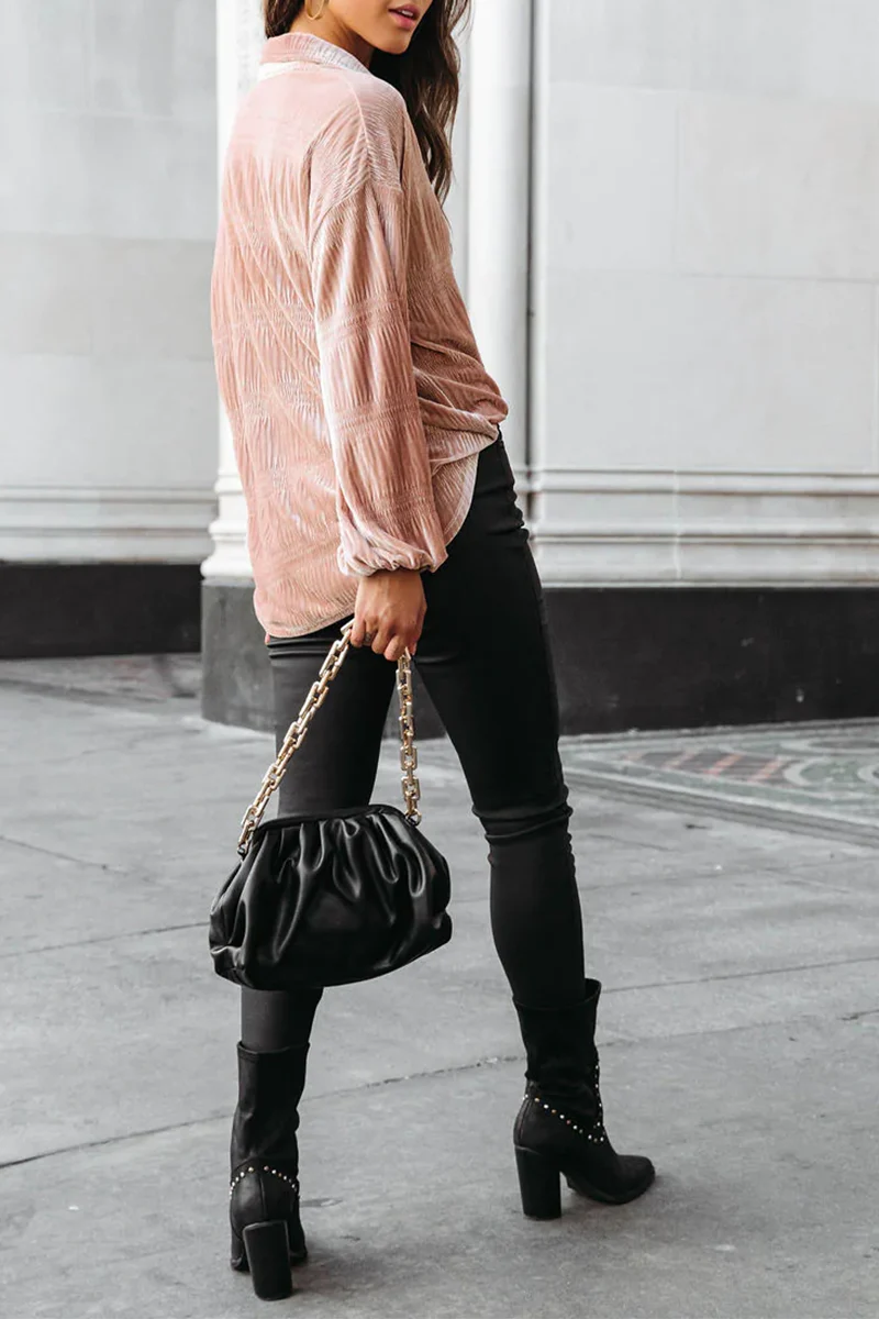 Ema | Casual, solid patchwork tops with a turn-down collar - Image 9