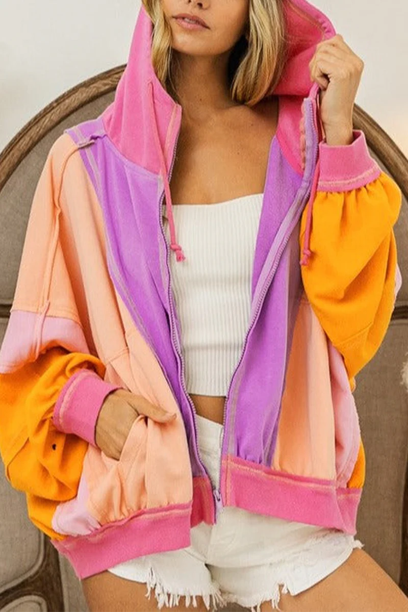 Emilia | Casual color block patchwork contrast hooded tops - Image 6