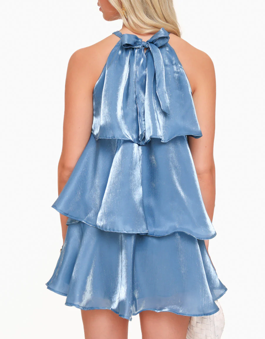 Emilia® | Jeans Blue Satin Ruffle Dress - Image 3