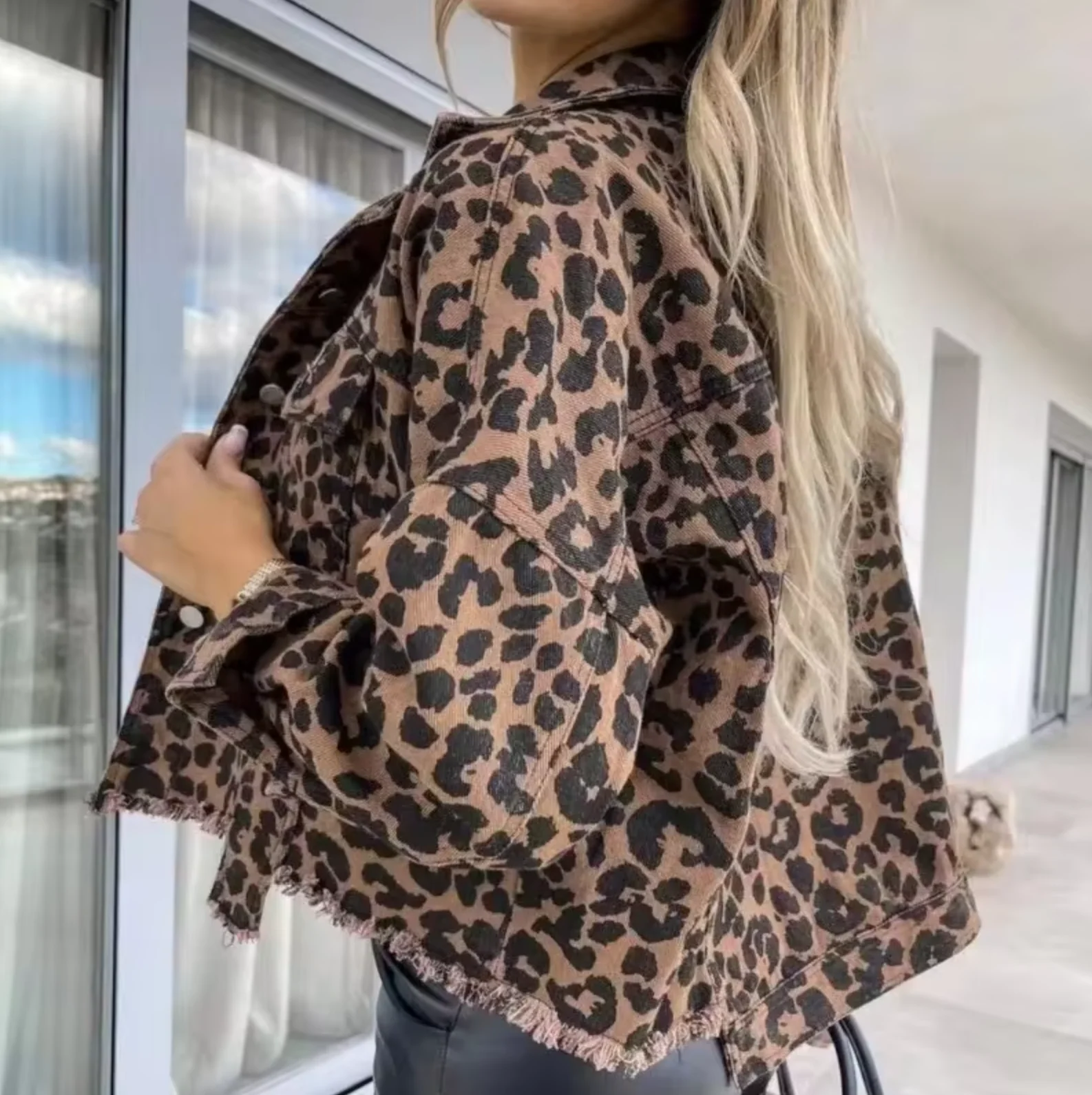 Emilia | Leopard print denim coat - Image 2