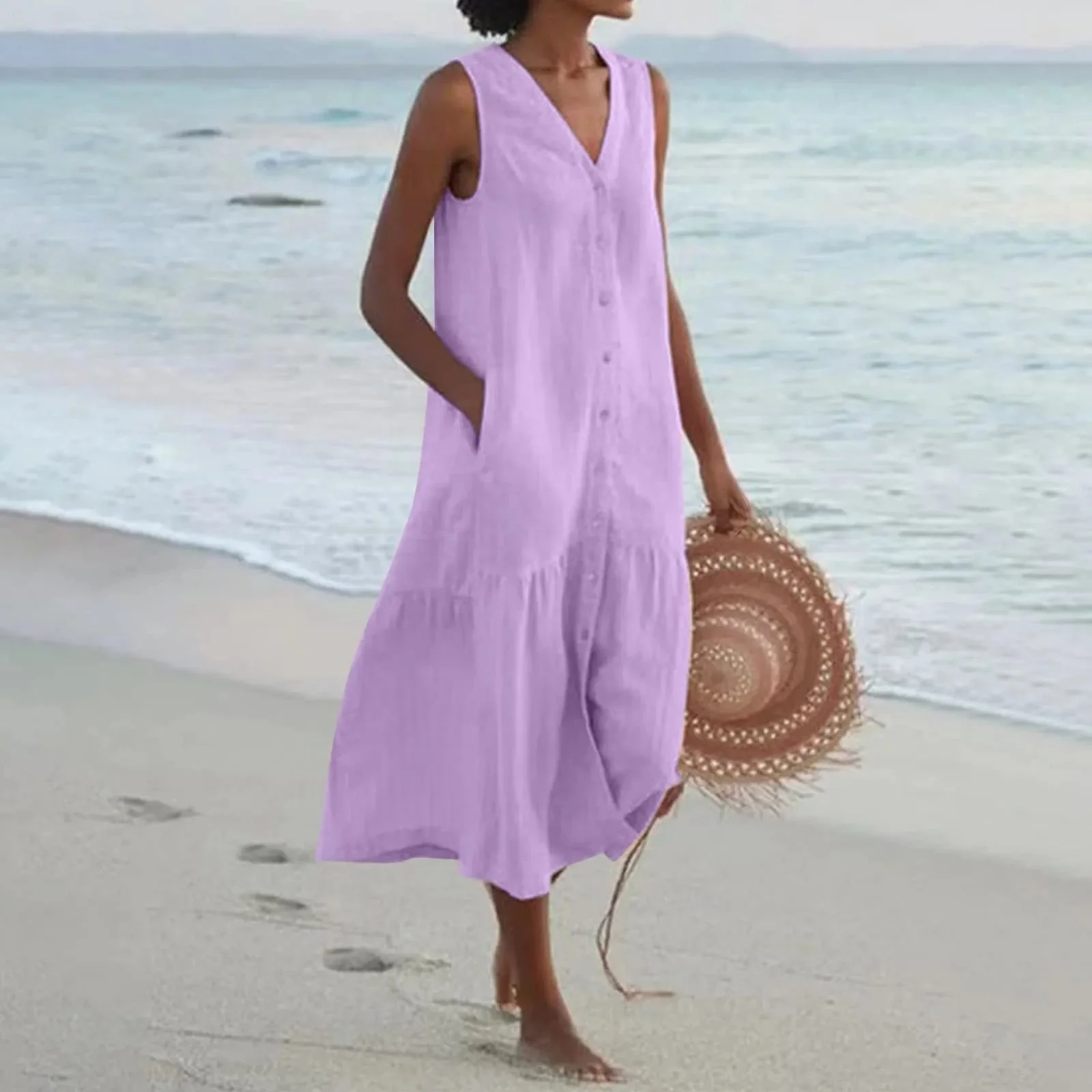 Emilia® | Linen Dress With V-Neck - Image 2