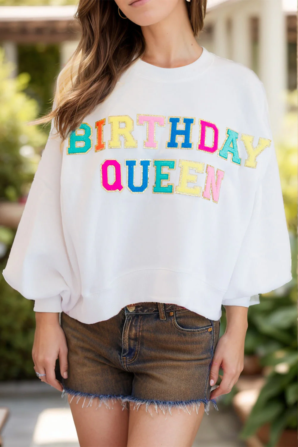 Emilie | BIRTHDAY QUEEN sequin sweatshirt with crew neck and long sleeves