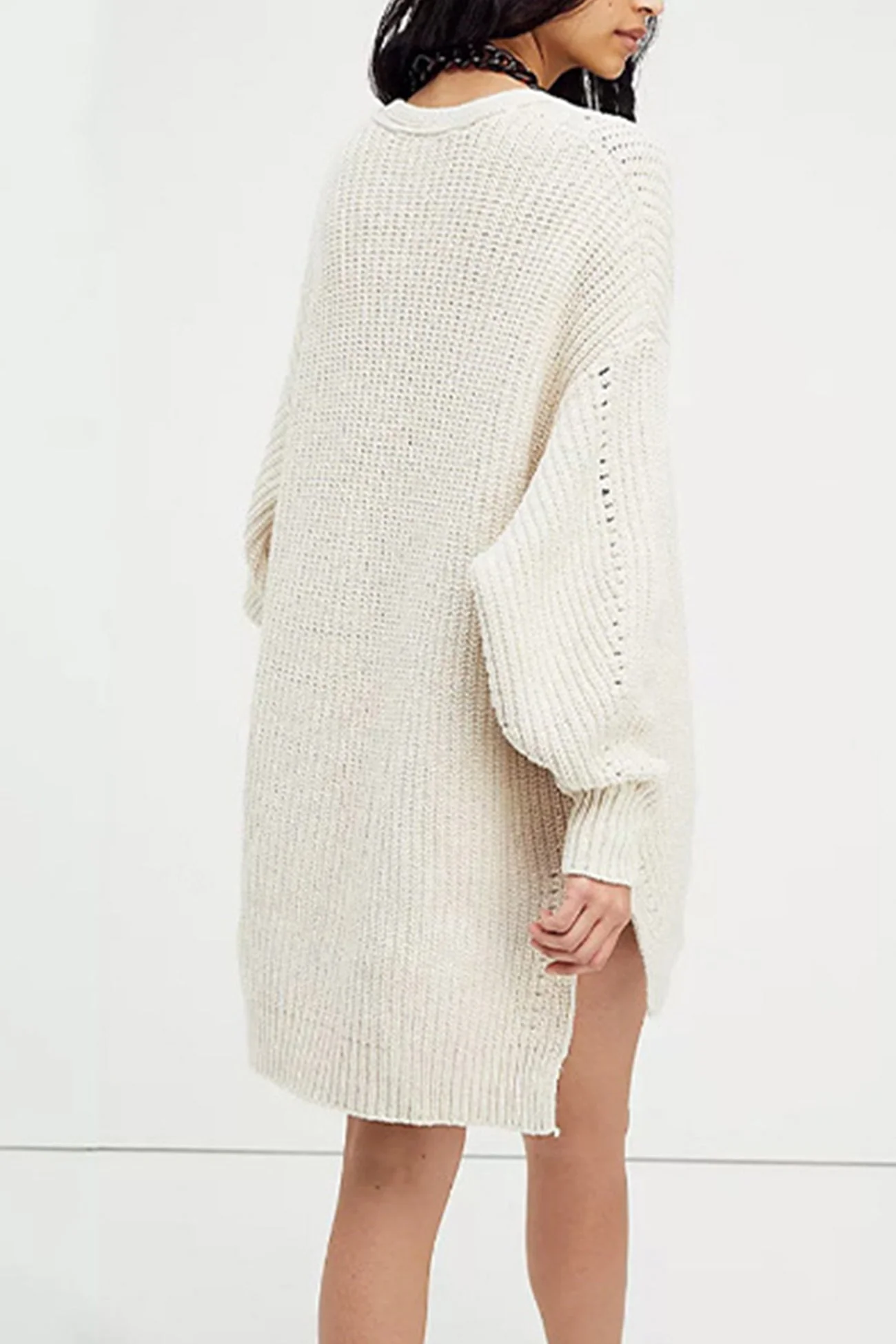 Emilie | Cardigan with lantern sleeves, open front slit and side slit - Image 11