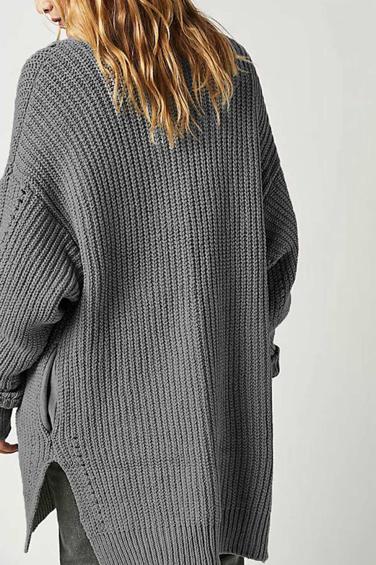 Emilie | Cardigan with lantern sleeves, open front slit and side slit - Image 15