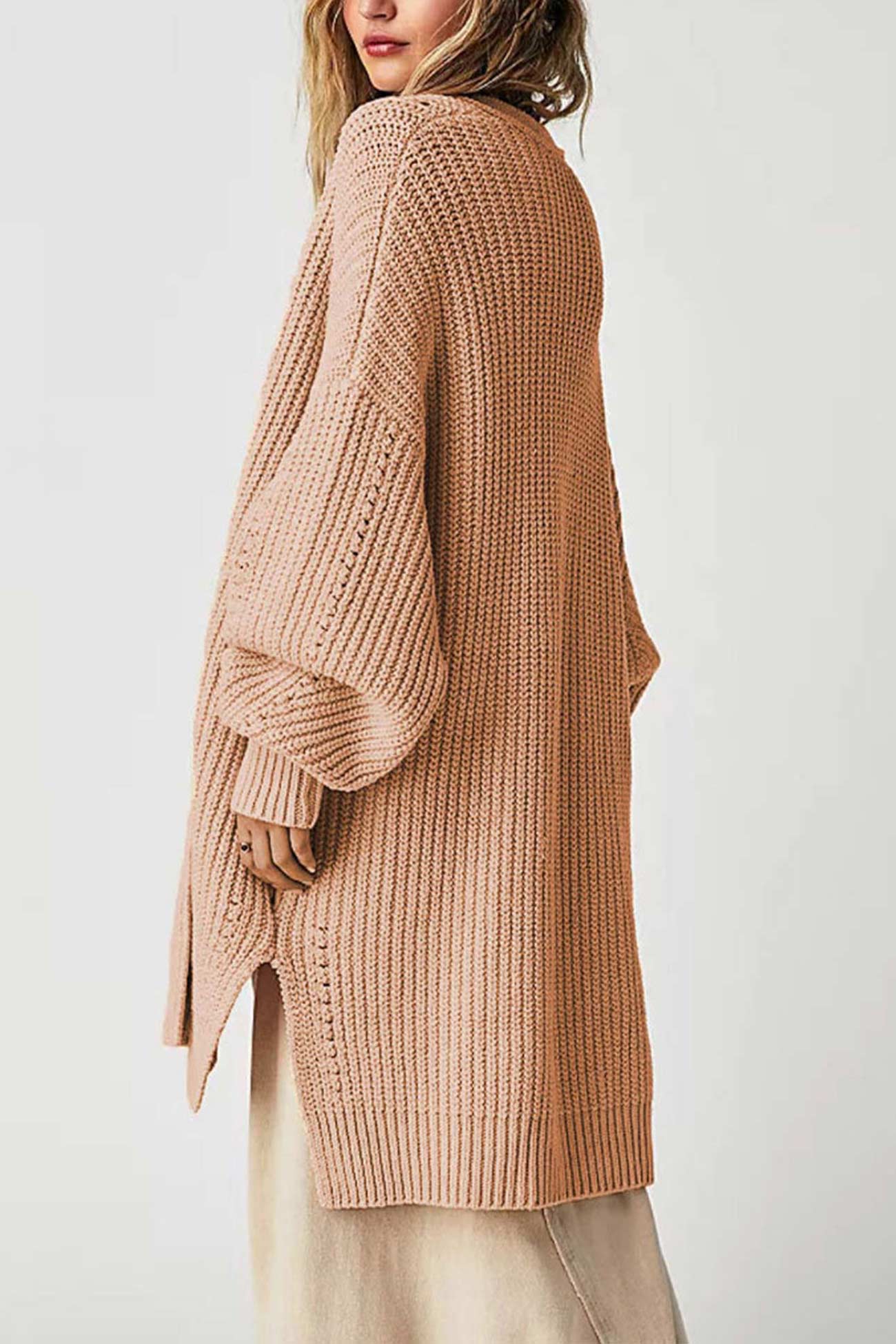 Emilie | Cardigan with lantern sleeves, open front slit and side slit - Image 3
