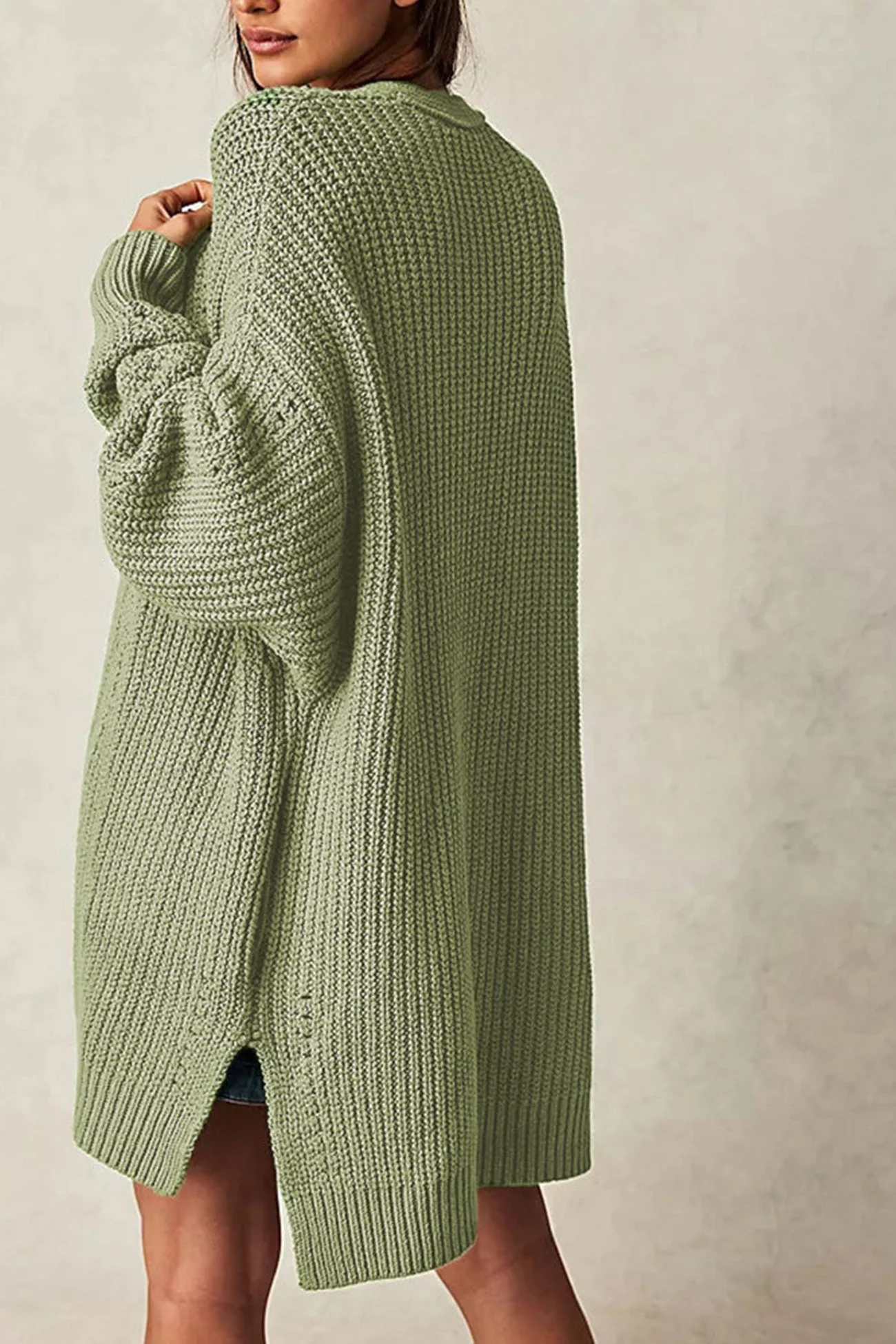 Emilie | Cardigan with lantern sleeves, open front slit and side slit - Image 6
