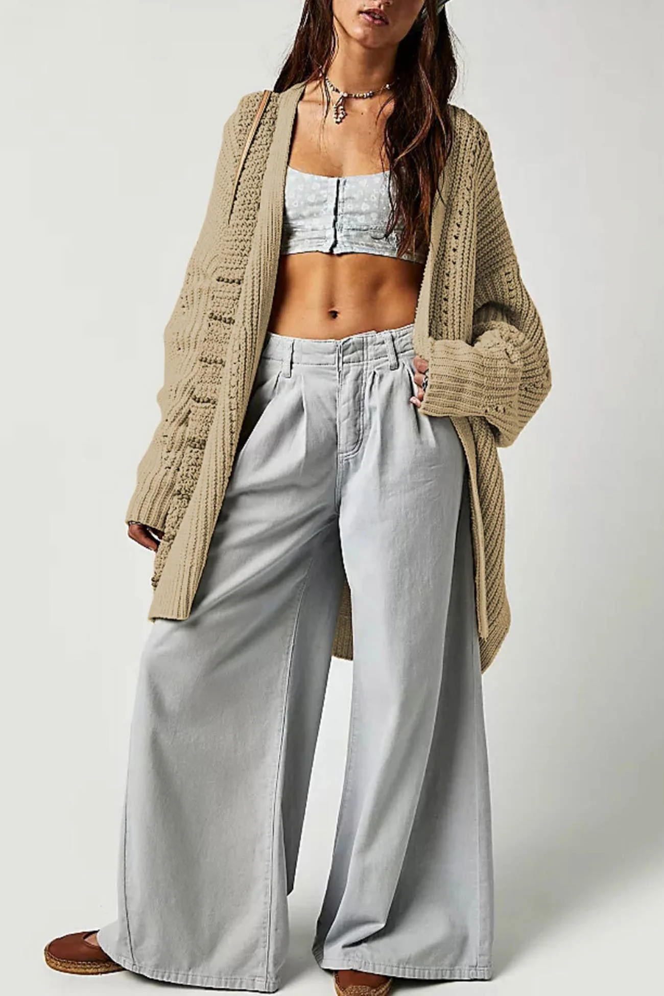 Emilie | Cardigan with lantern sleeves, open front slit and side slit - Image 7