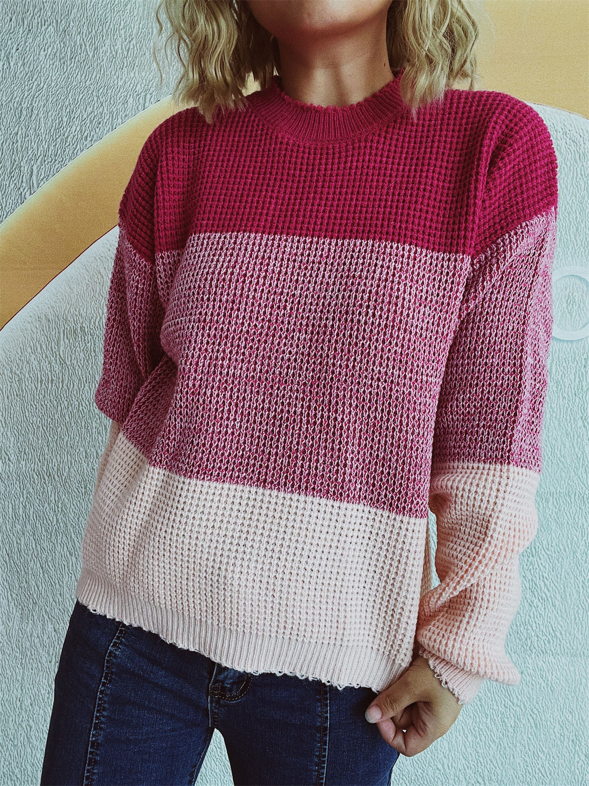 Emilie | Long sleeve sweater with a color block design - Image 13