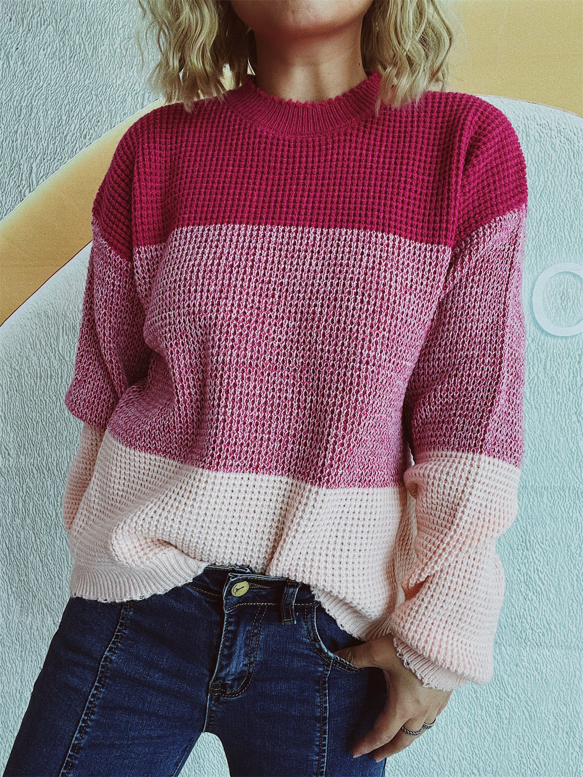 Emilie | Long sleeve sweater with a color block design - Image 15