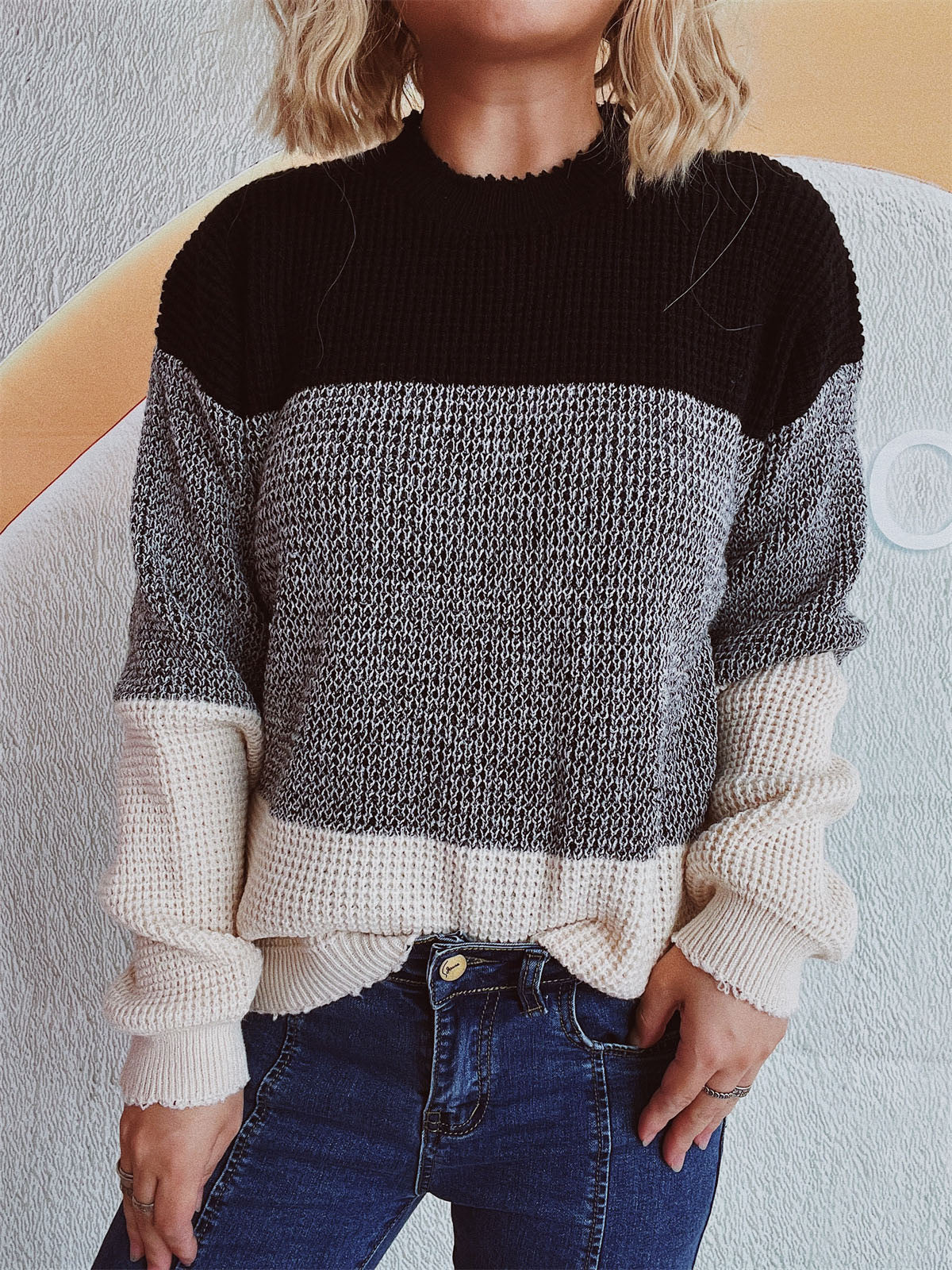 Emilie | Long sleeve sweater with a color block design - Image 5