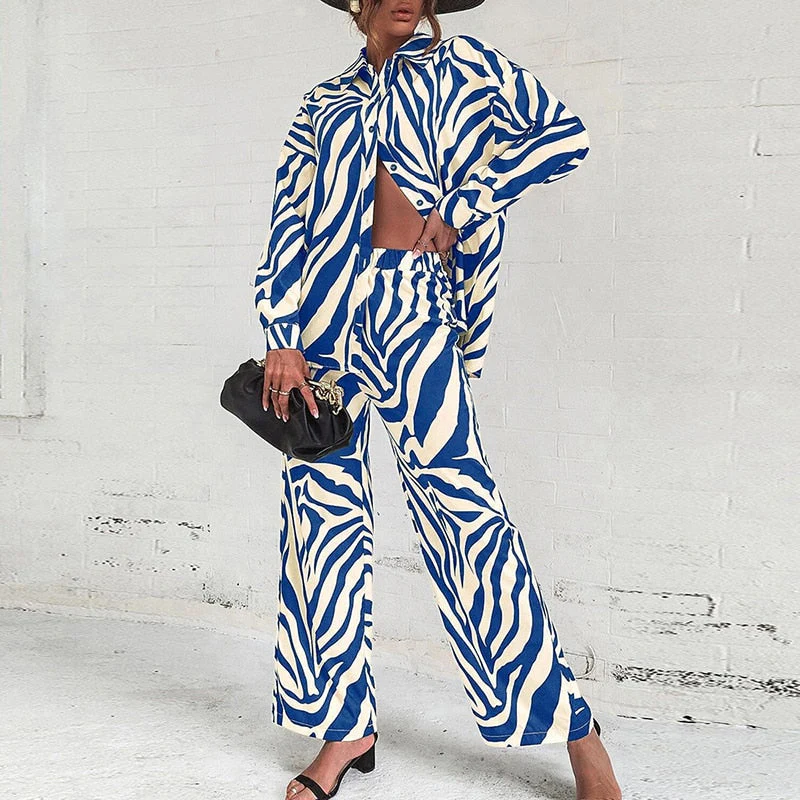 Emily® | Elegant Abstract Print Long-Sleeved Blouse And Pants Set - Image 2