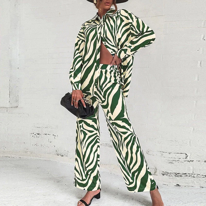 Emily® | Elegant Abstract Print Long-Sleeved Blouse And Pants Set - Image 3