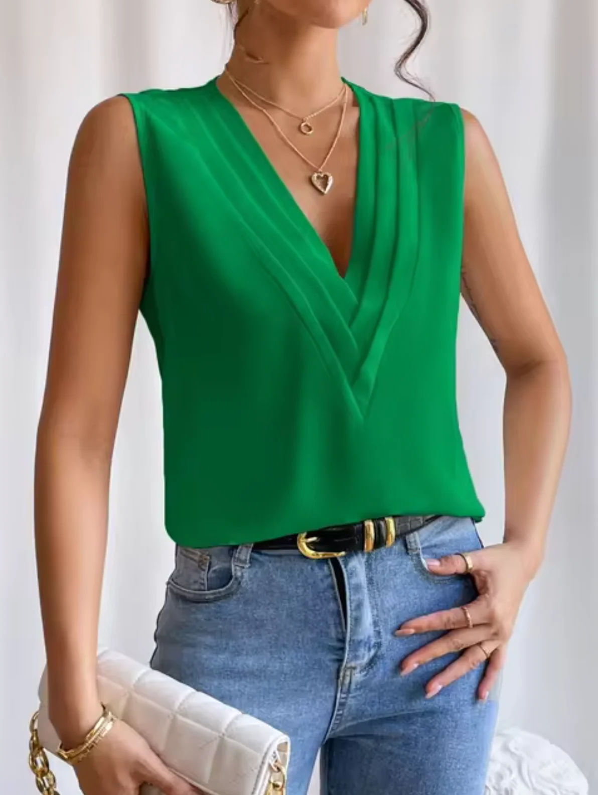 Emily® | Elegant V-Neck Sleeveless Top