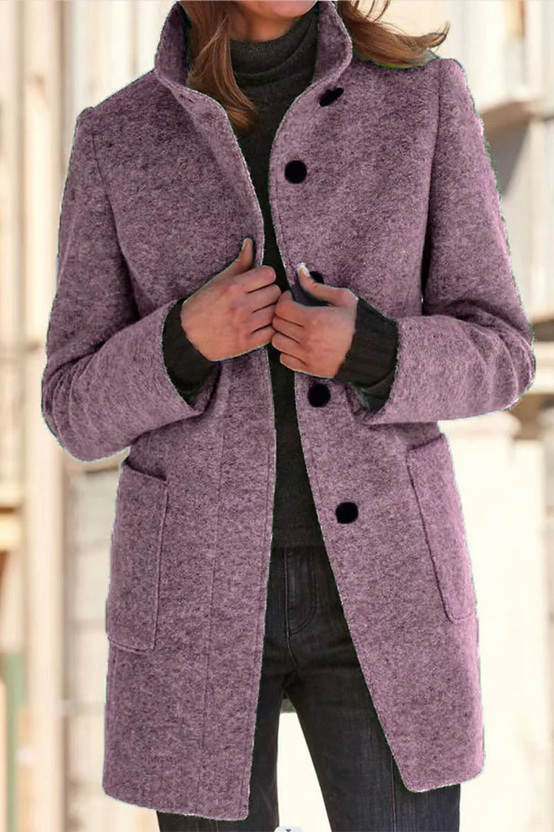 Emma | Casual solid color outerwear with stand-up collar - Image 2
