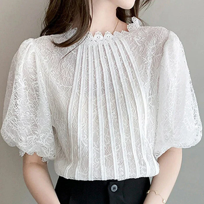 Emma® | Versatile White Blouse With Half Puff Sleeves - Image 2