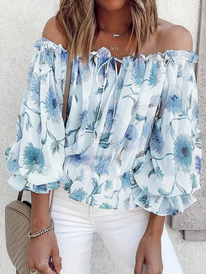 Enara® | Casual Blouse With Ruffles From The Shoulder And Floral Print - Image 3