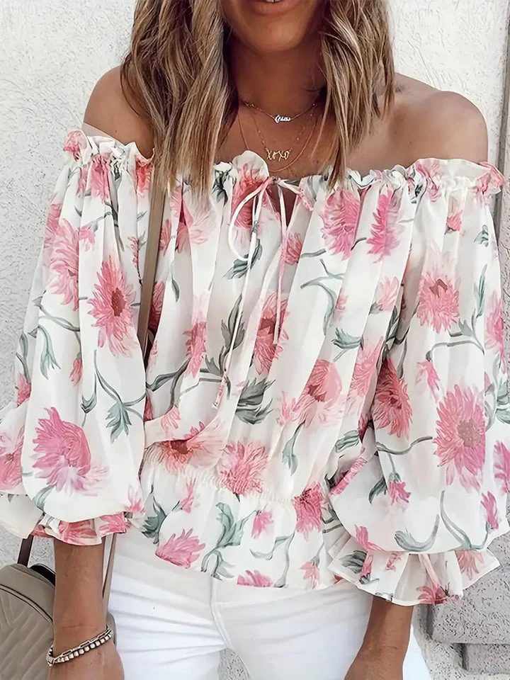 Enara® | Casual Blouse With Ruffles From The Shoulder And Floral Print - Image 4
