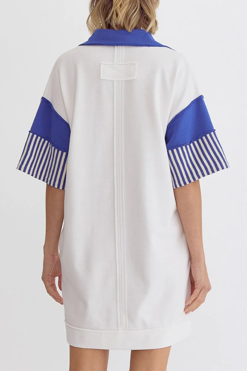 Encarni | Casual striped pocket patchwork turn-down collar short sleeve short dress - Image 22