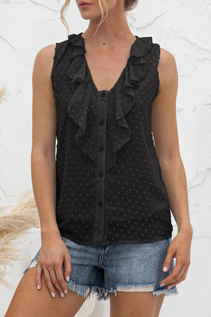 Enrica® | Casual Sleeveless V-Neck Button Down Top