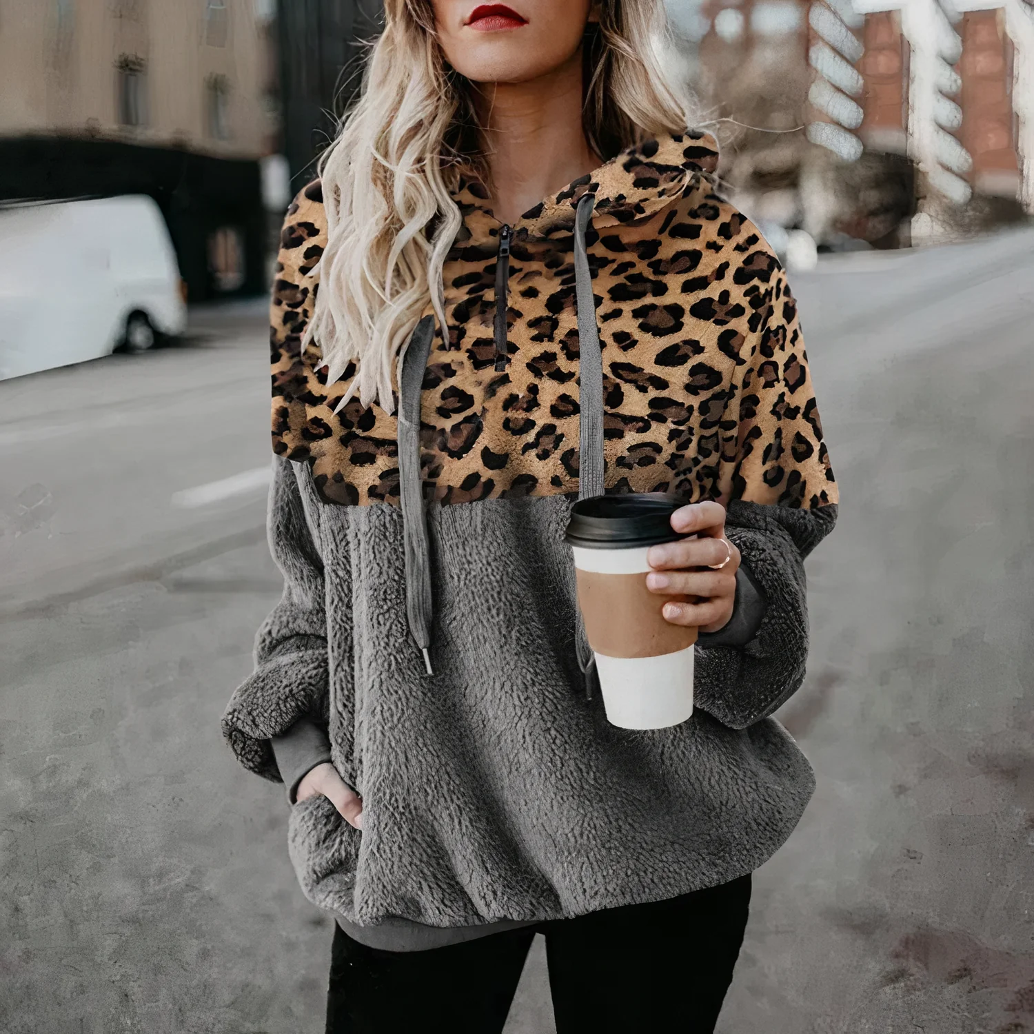 Erica® | Leopart printed plush hoodie