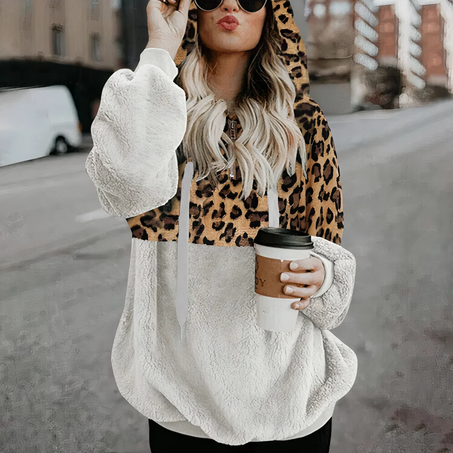 Erica® | Leopart printed plush hoodie - Image 2