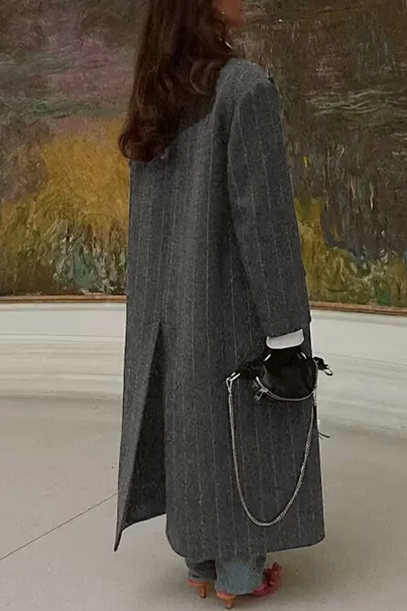 Erika | Casual outerwear with stripes and pocket patchwork and turn-down collar - Image 3