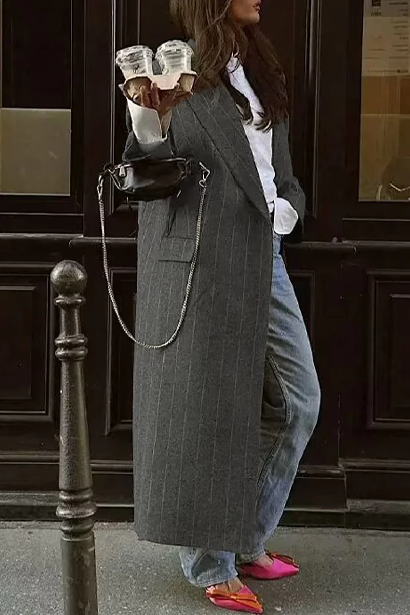 Erika | Casual outerwear with stripes and pocket patchwork and turn-down collar - Image 5
