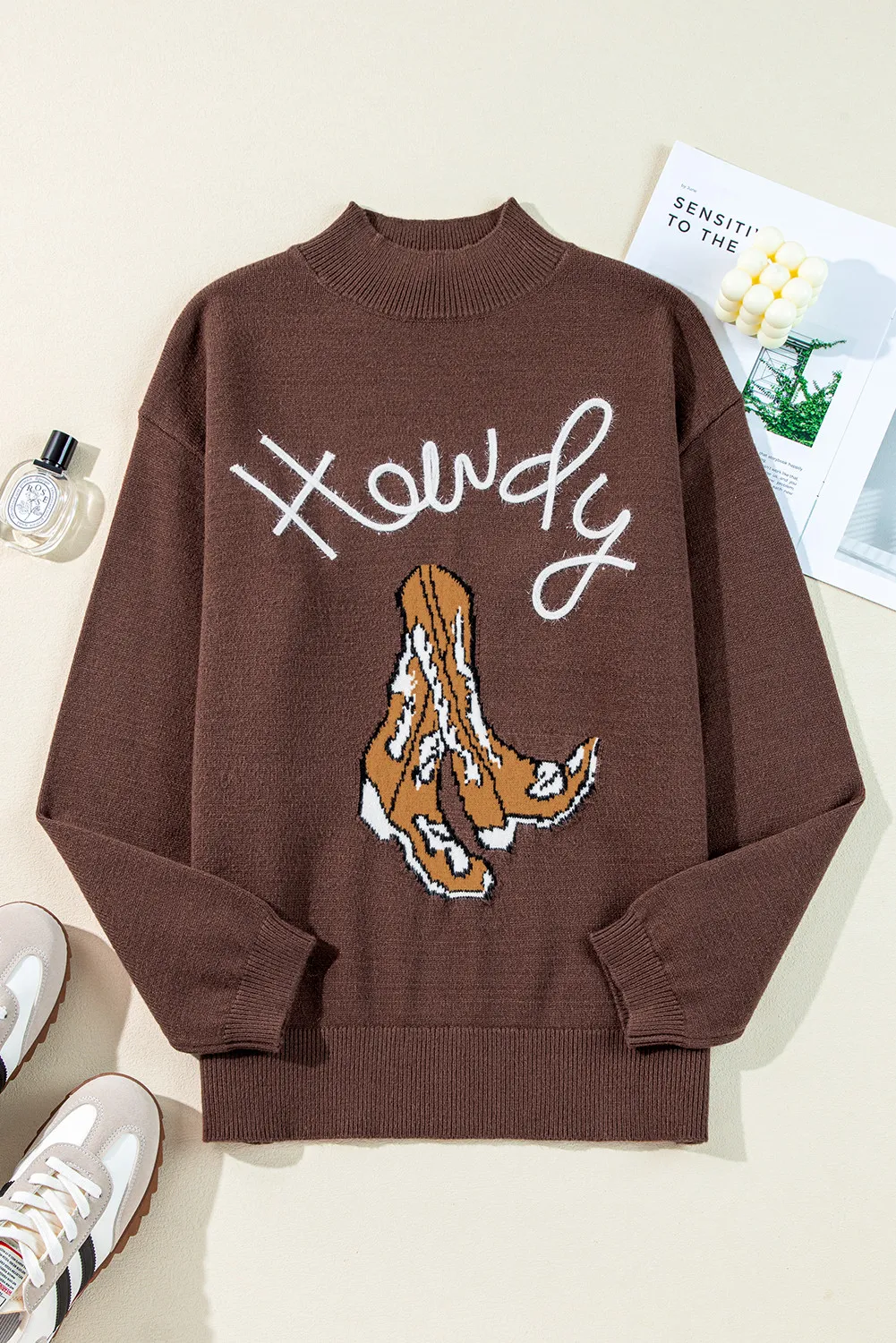 Erika | Long-sleeved sweater with a stand-up collar and boots - Image 3
