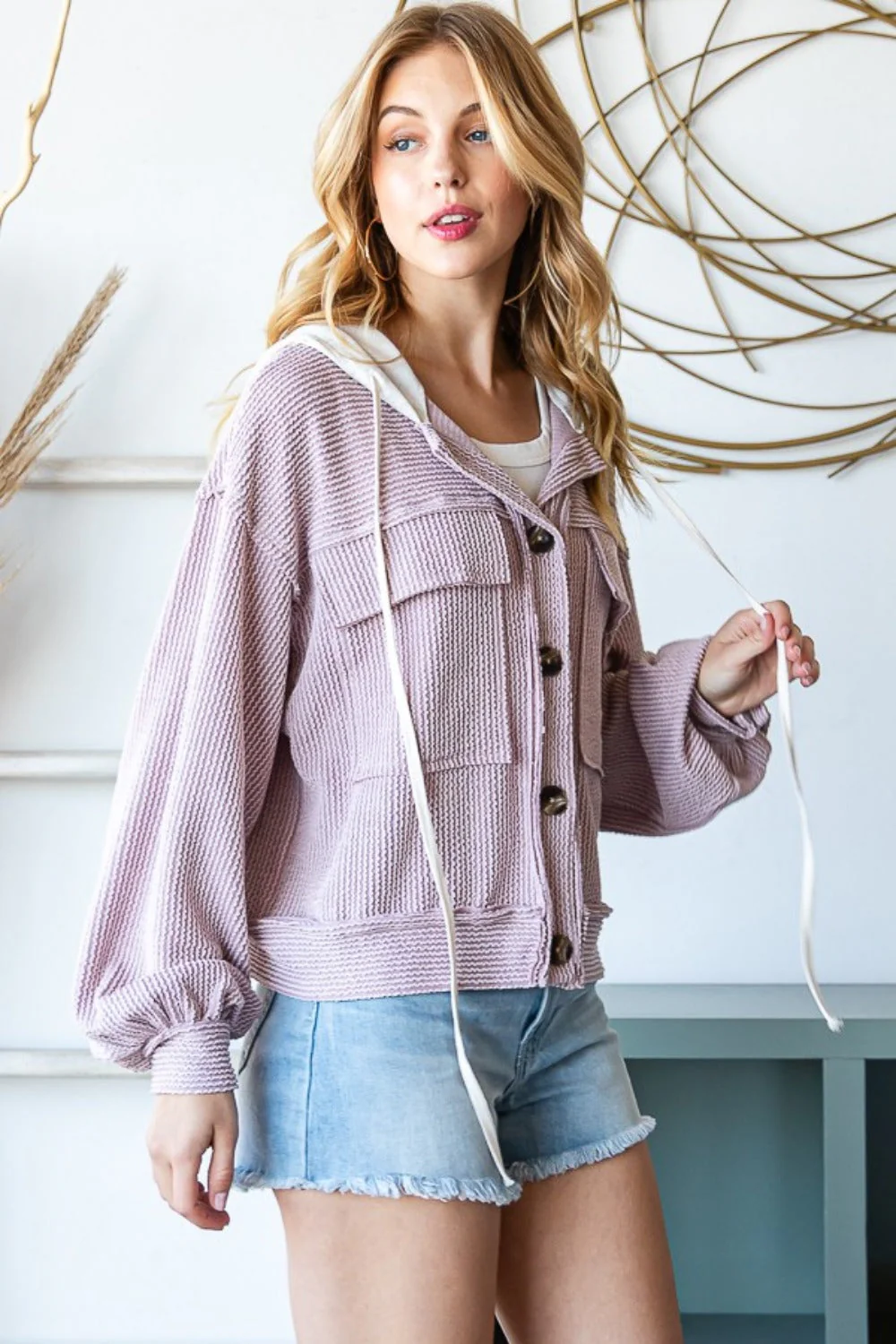 Erika | Reborn J contrast hooded button down ribbed jacket - Image 3