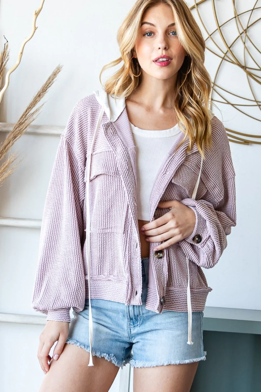 Erika | Reborn J contrast hooded button down ribbed jacket - Image 4