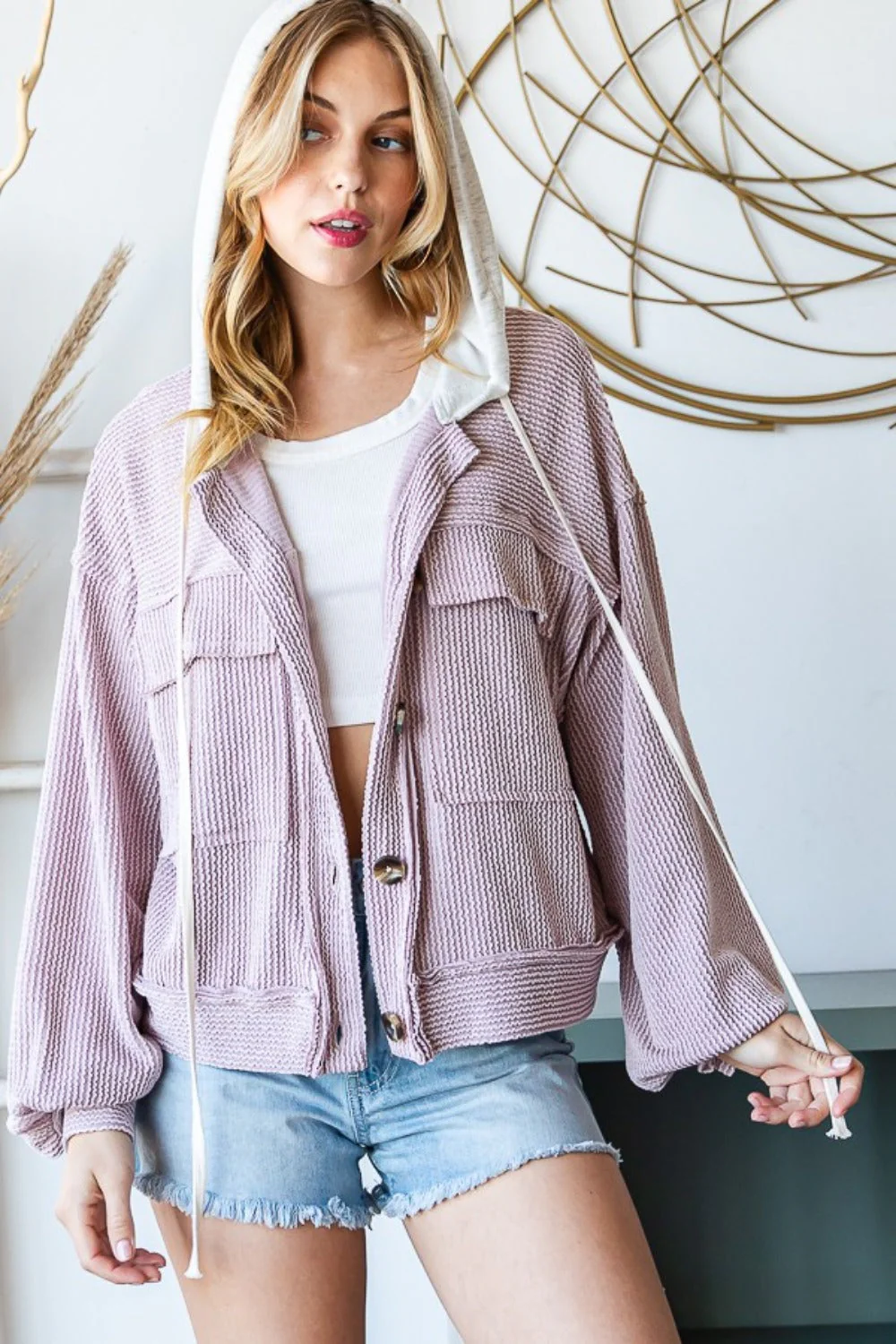 Erika | Reborn J contrast hooded button down ribbed jacket - Image 5
