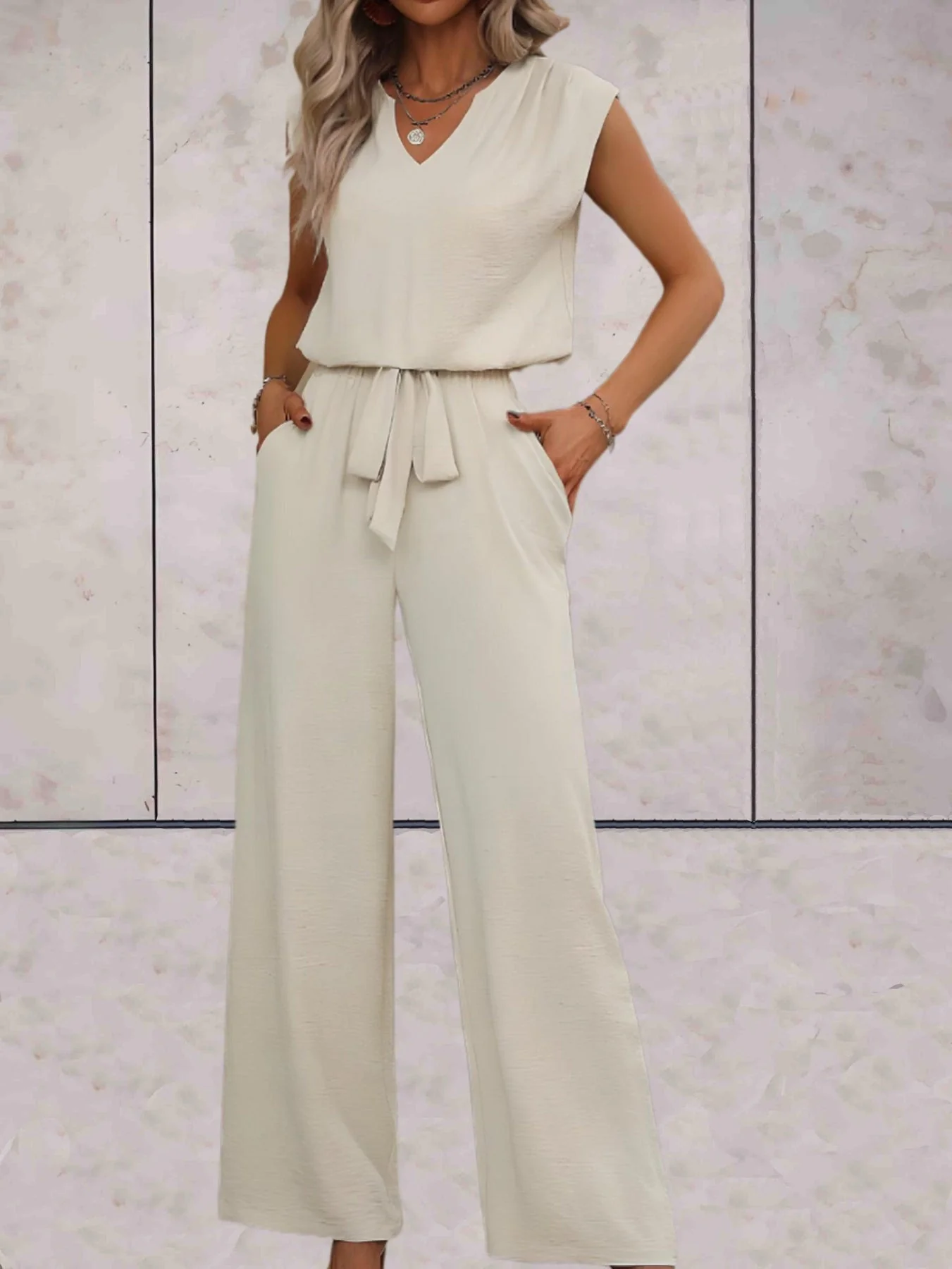 Erin® | Elegant V-Neck Sleeveless Blouse And Pants Set