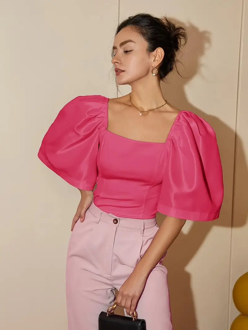 Ersilia® | Elegant Satin Blouse With Puff Sleeves - Image 11