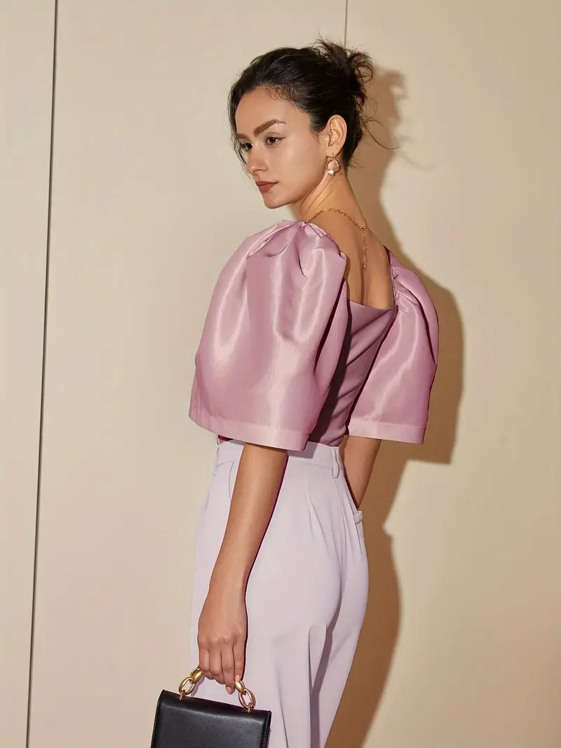 Ersilia® | Elegant Satin Blouse With Puff Sleeves - Image 13