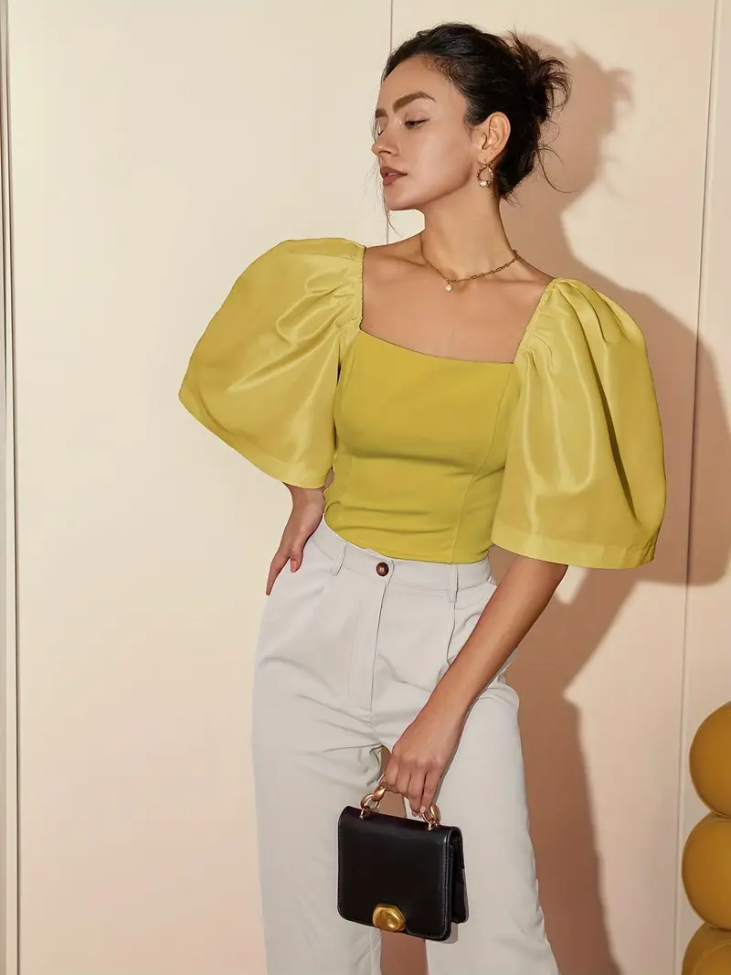 Ersilia® | Elegant Satin Blouse With Puff Sleeves - Image 15
