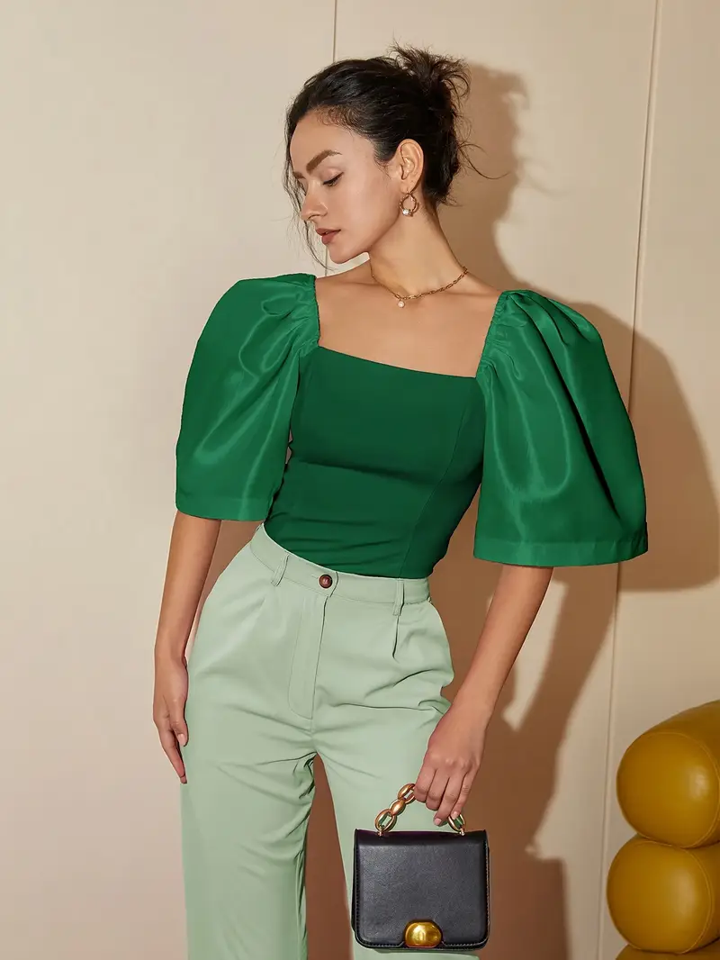 Ersilia® | Elegant Satin Blouse With Puff Sleeves - Image 17