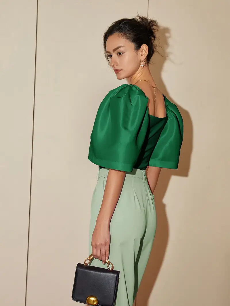 Ersilia® | Elegant Satin Blouse With Puff Sleeves - Image 20