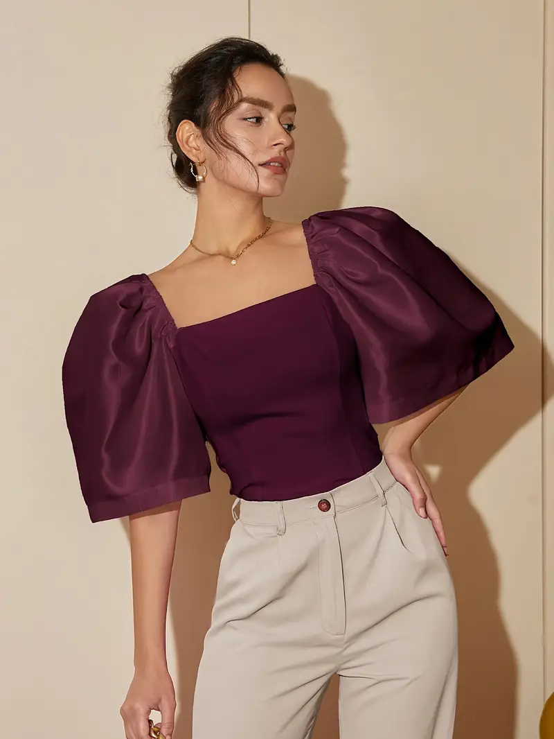 Ersilia® | Elegant Satin Blouse With Puff Sleeves - Image 23