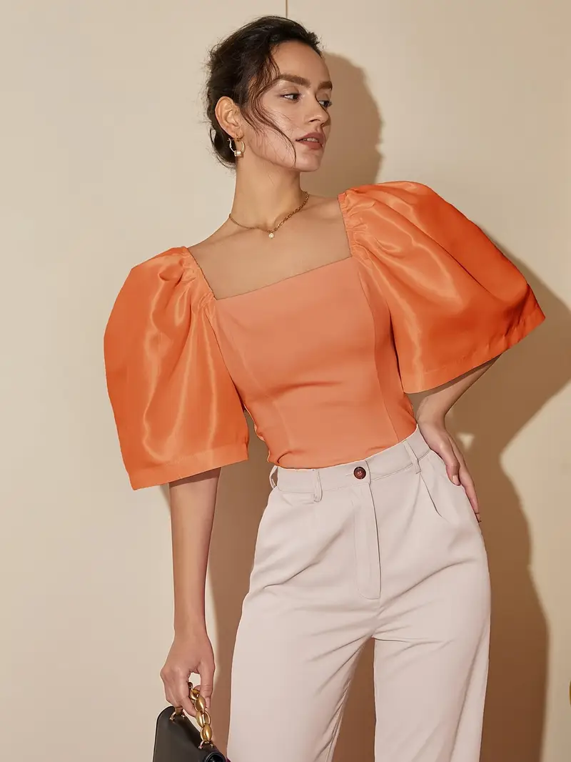 Ersilia® | Elegant Satin Blouse With Puff Sleeves - Image 25