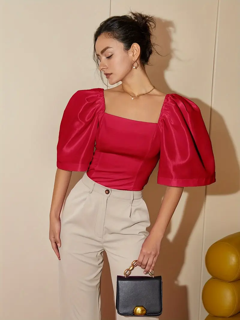 Ersilia® | Elegant Satin Blouse With Puff Sleeves - Image 26