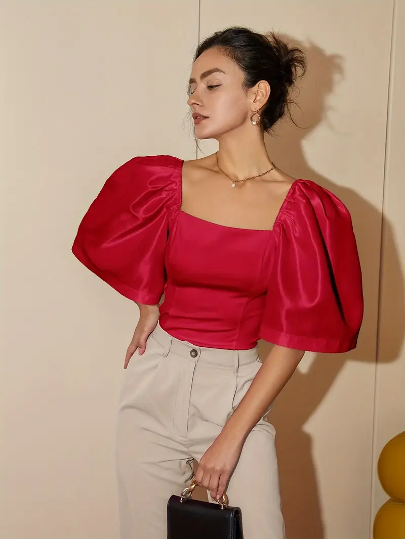 Ersilia® | Elegant Satin Blouse With Puff Sleeves - Image 27