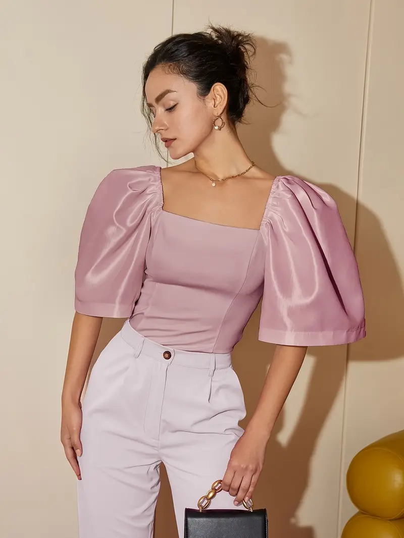 Ersilia® | Elegant Satin Blouse With Puff Sleeves - Image 30