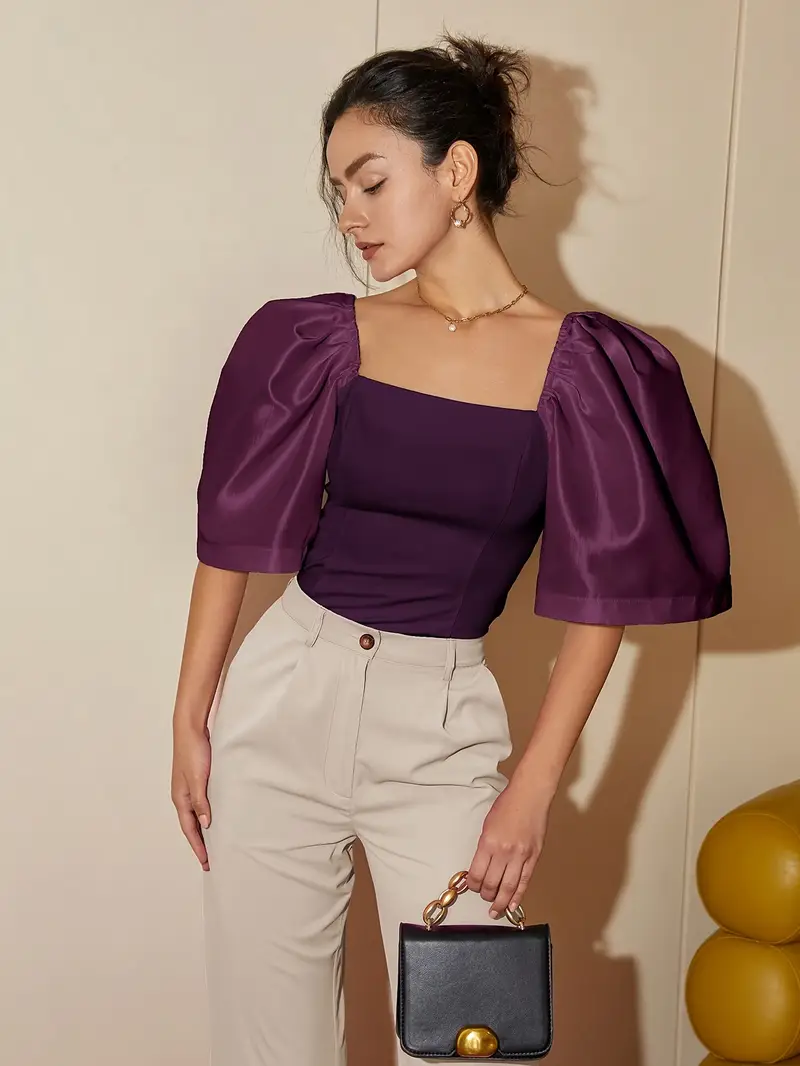 Ersilia® | Elegant Satin Blouse With Puff Sleeves - Image 32